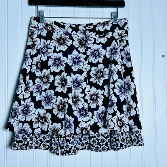 Kate Spade Hollyhock double-layer silk blend black floral print mini skirt Sz 6 - Picture 3 of 5